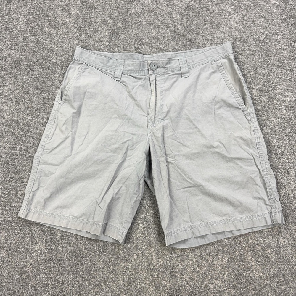 Columbia Shorts Mens 34 Gray Cotton Polyester Canvas Chino 10 Inseam Casual‎